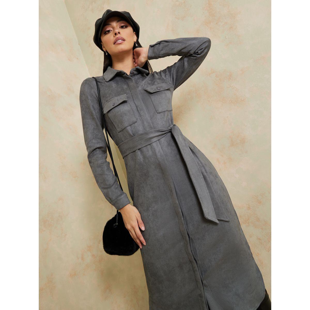فستان ميدي مع جيوب بطية واكمام طويلة-women-clothing-dresses-image-2