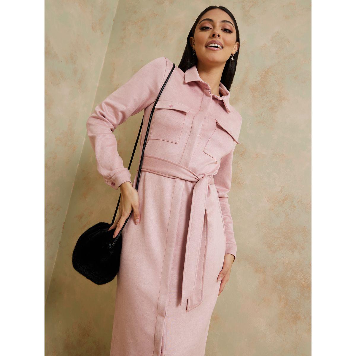 فستان ميدي مع جيوب بطية واكمام طويلة-women-clothing-dresses-image-2
