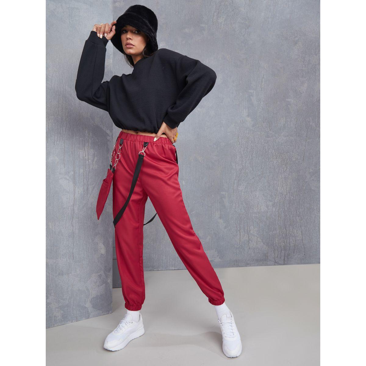 Styli Elasticated Waistband Cuffed Trouser with Detachable Pocket Strap-women-clothing-bottoms-trousers-image-3