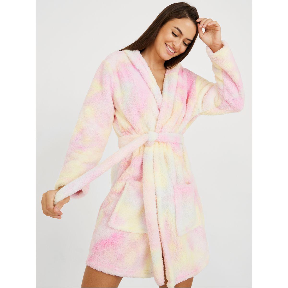 Styli Unwind Tie and Dye Print Fleece Short Hooded Robe-women-clothing-nightwear-robes-image-2