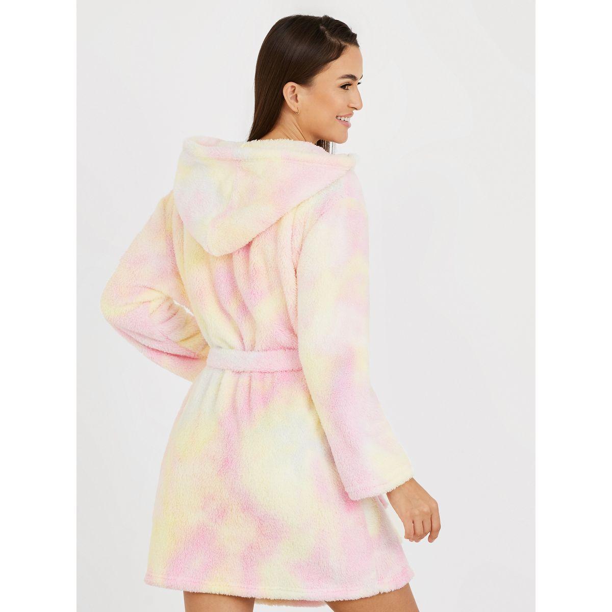 Styli Unwind Tie and Dye Print Fleece Short Hooded Robe-women-clothing-nightwear-robes-image-4