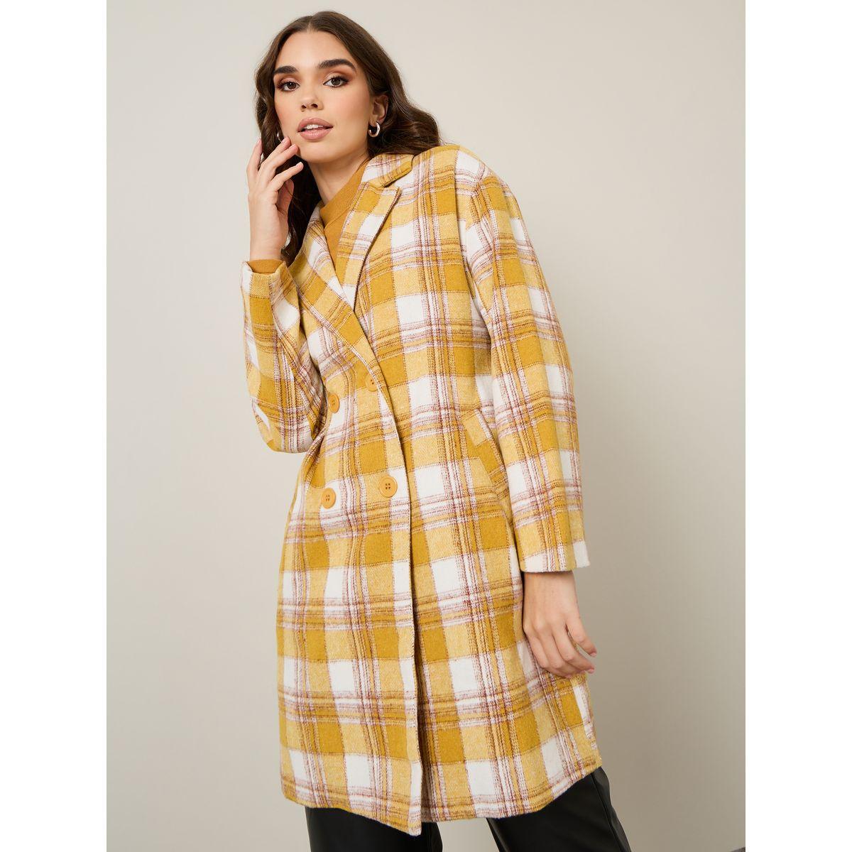 معطف كاجوال مطبع بمربعات-women-winterwear-coatsandjackets-coats-image-1