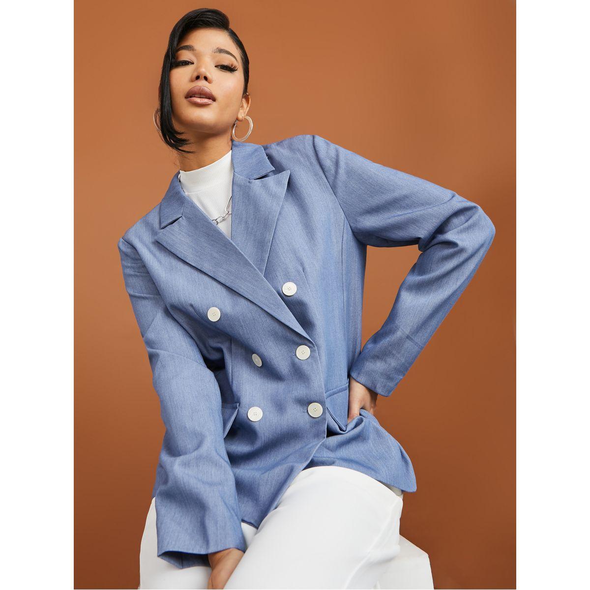 Styli Regular Fit Denim Look Double Breasted Regular Fit Blazer-women-clothing-coatsandjackets-blazers-image-1