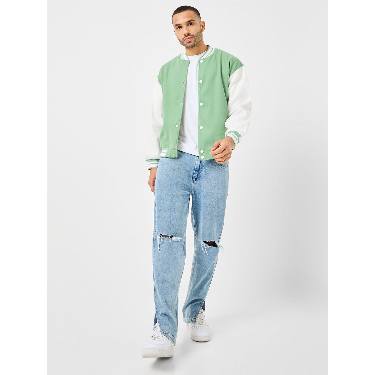 Styli Rib Nack and Hem Trim Detail Colorblock Bomber Jacket-men-clothing-jacketsandblazers-jackets-image-2