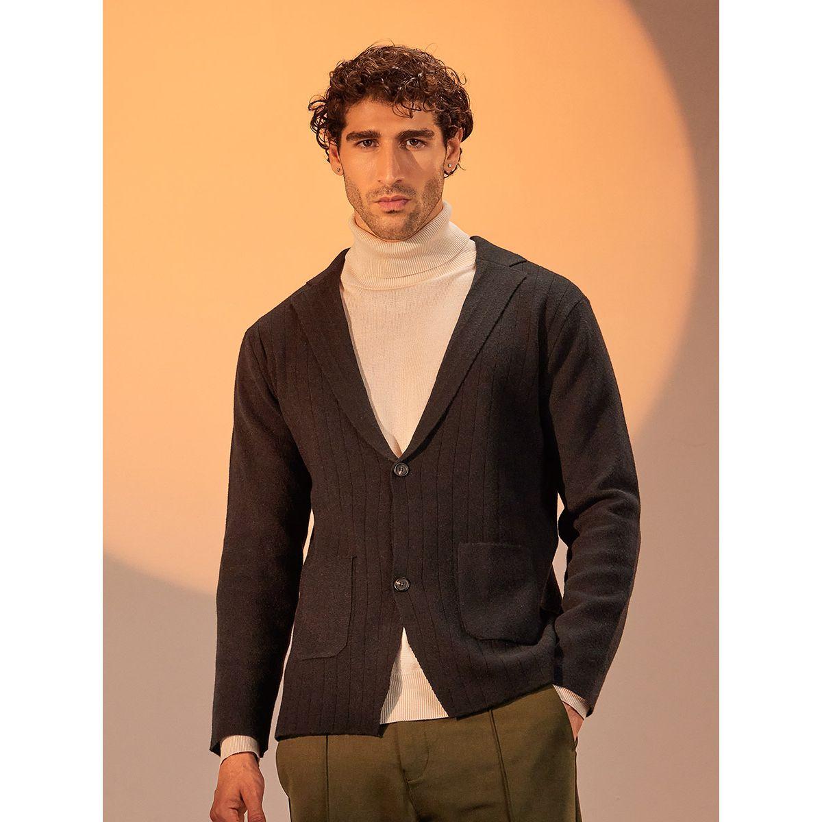 Styli Cardigan Style Slim Fit Knitted Front Button Blazer-men-winterwear-jacketsandblazers-image-1