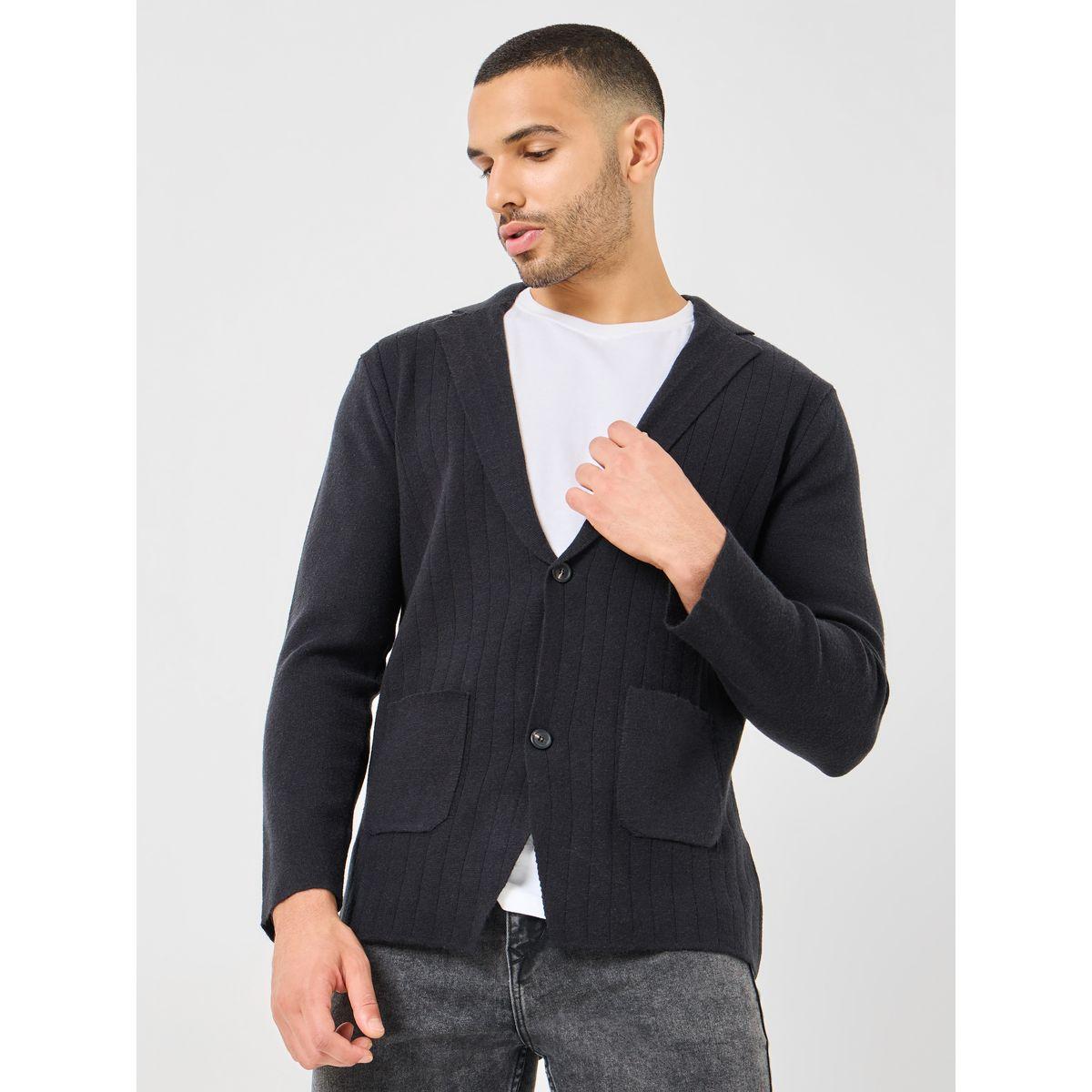 Styli Cardigan Style Slim Fit Knitted Front Button Blazer-men-winterwear-jacketsandblazers-image-2