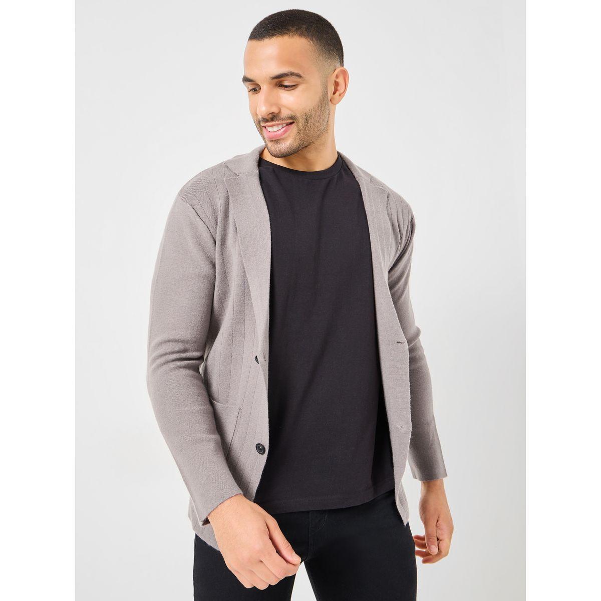 Styli Cardigan Style Slim Fit Knitted Front Button Blazer-men-winterwear-jacketsandblazers-image-3