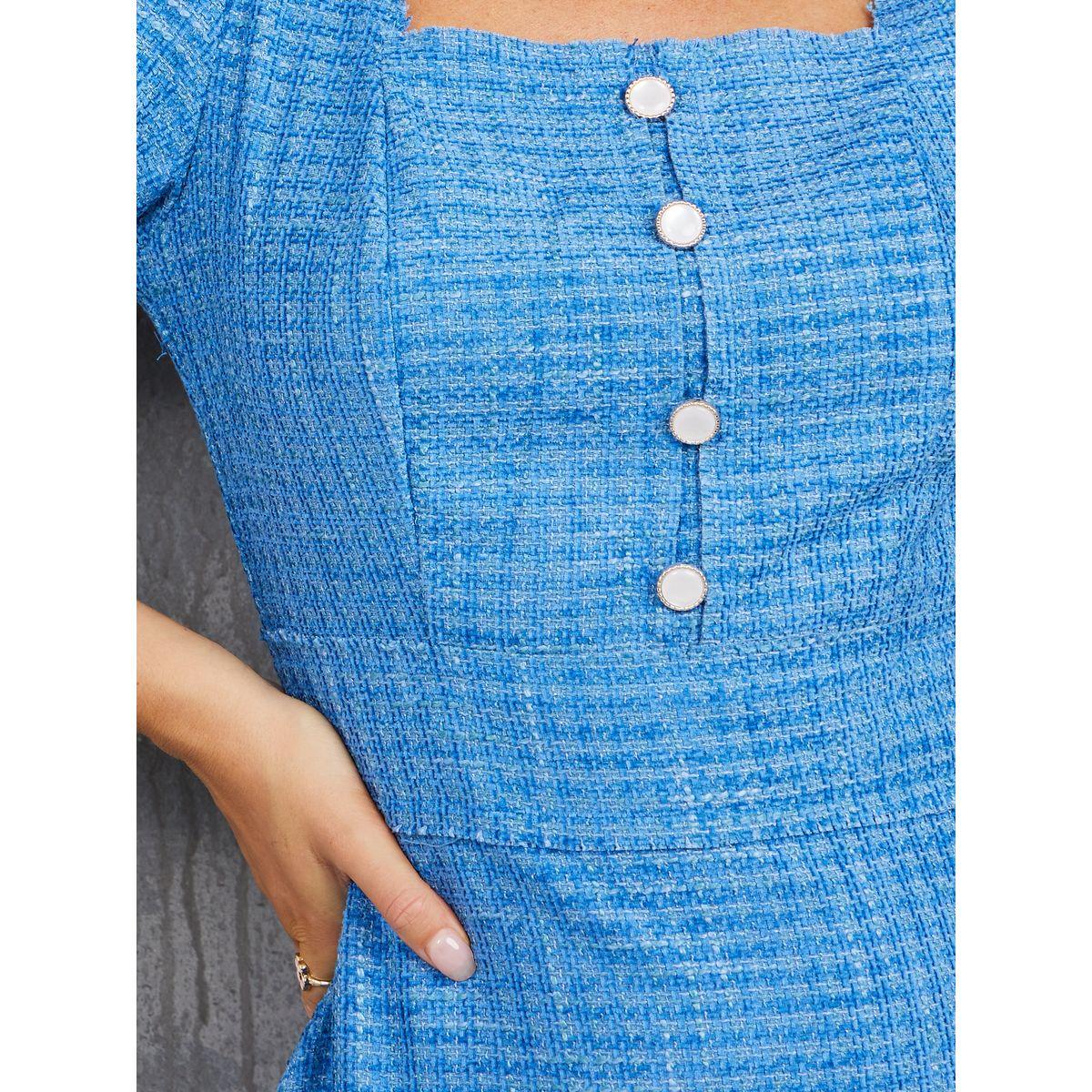 Styli Short Puff Sleeves Tweed Midi Dress-women-clothing-dresses-image-3