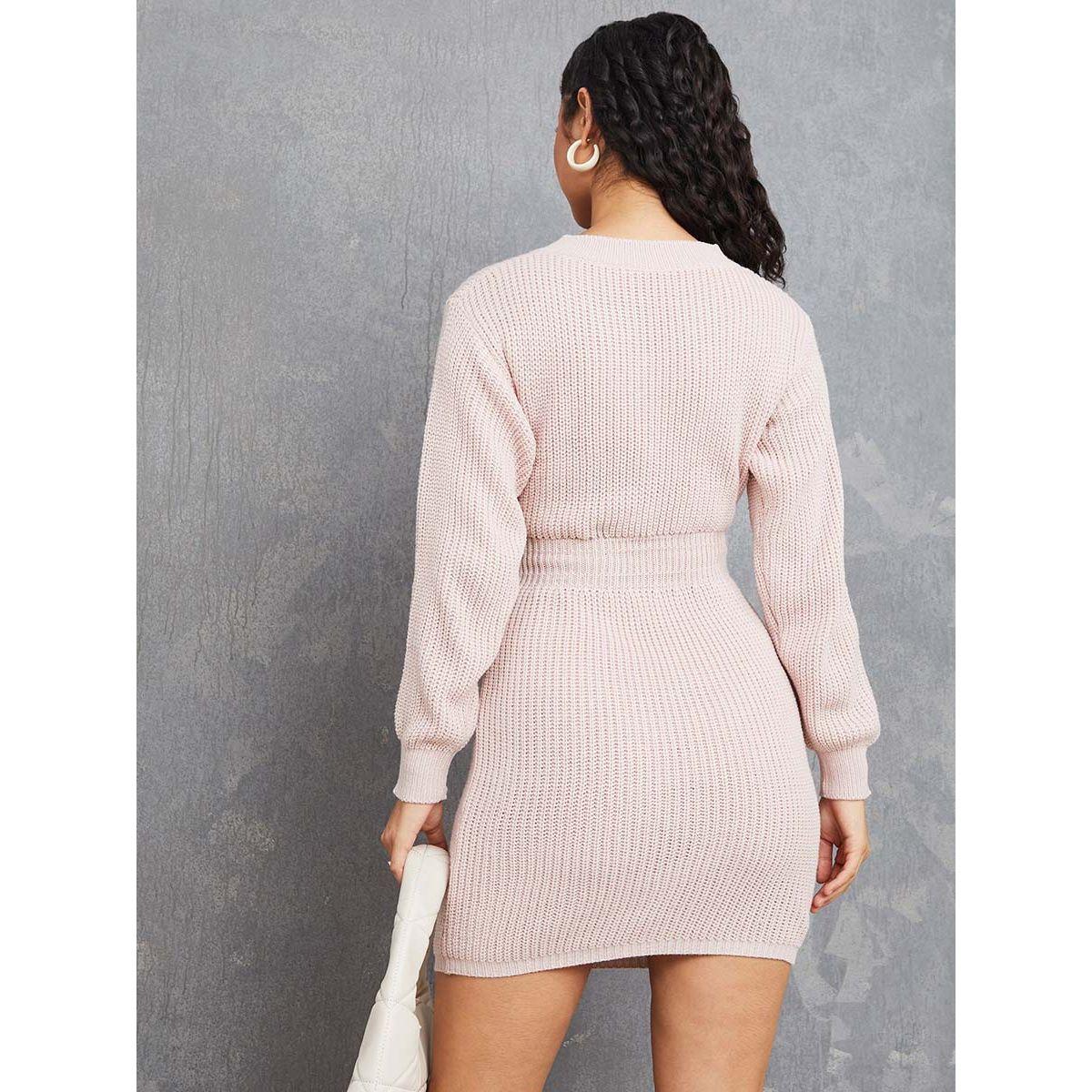 Styli Long Sleeves Self Design Knit Mini Dress-women-clothing-dresses-image-4