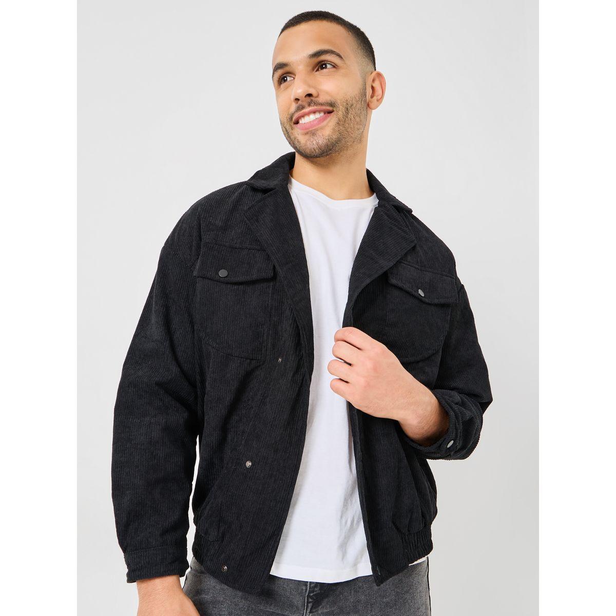 Styli Corduroy Front Pocket Detail Jacket with Back Text Embroidery-men-clothing-jacketsandblazers-jackets-image-3