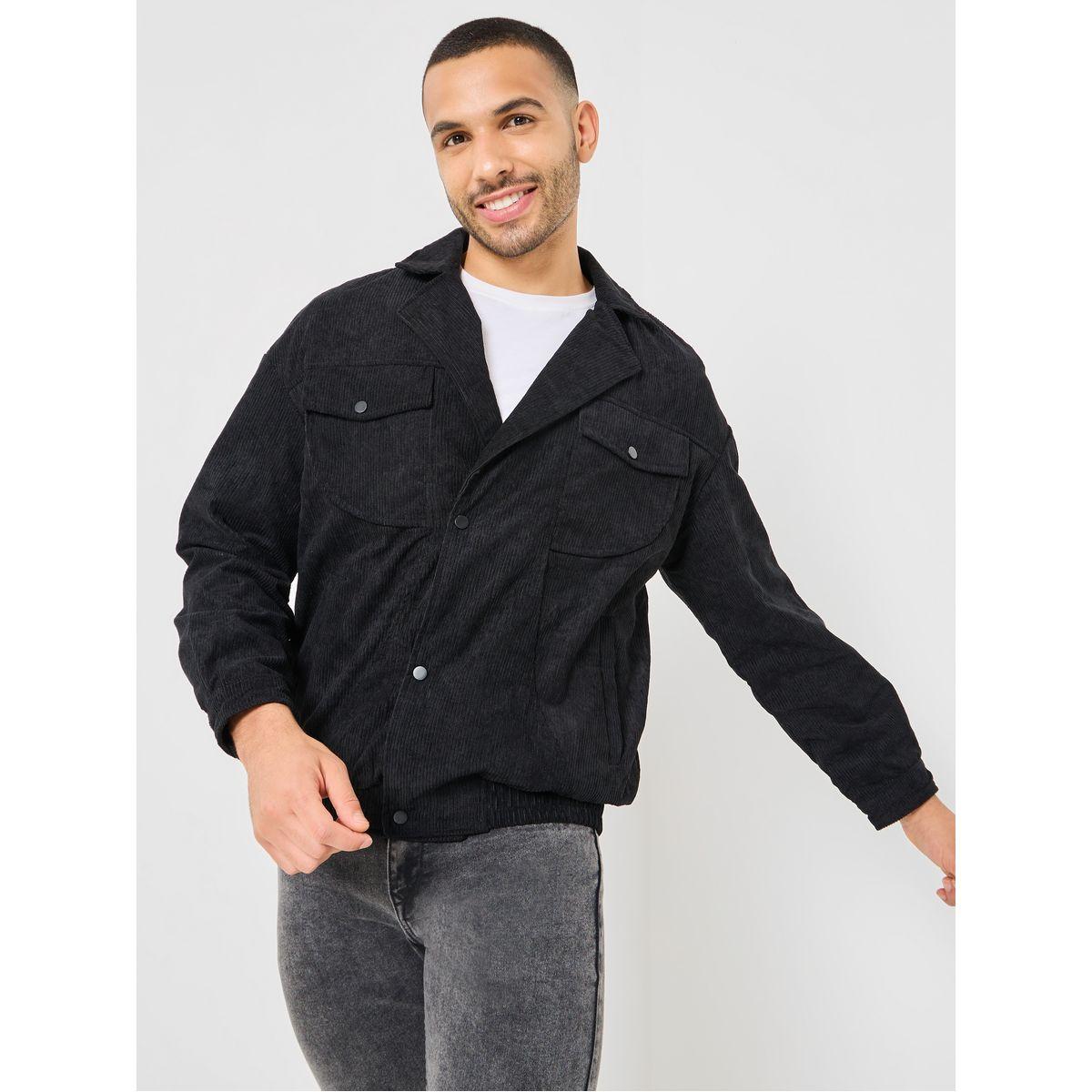 Styli Corduroy Front Pocket Detail Jacket with Back Text Embroidery-men-clothing-jacketsandblazers-jackets-image-4