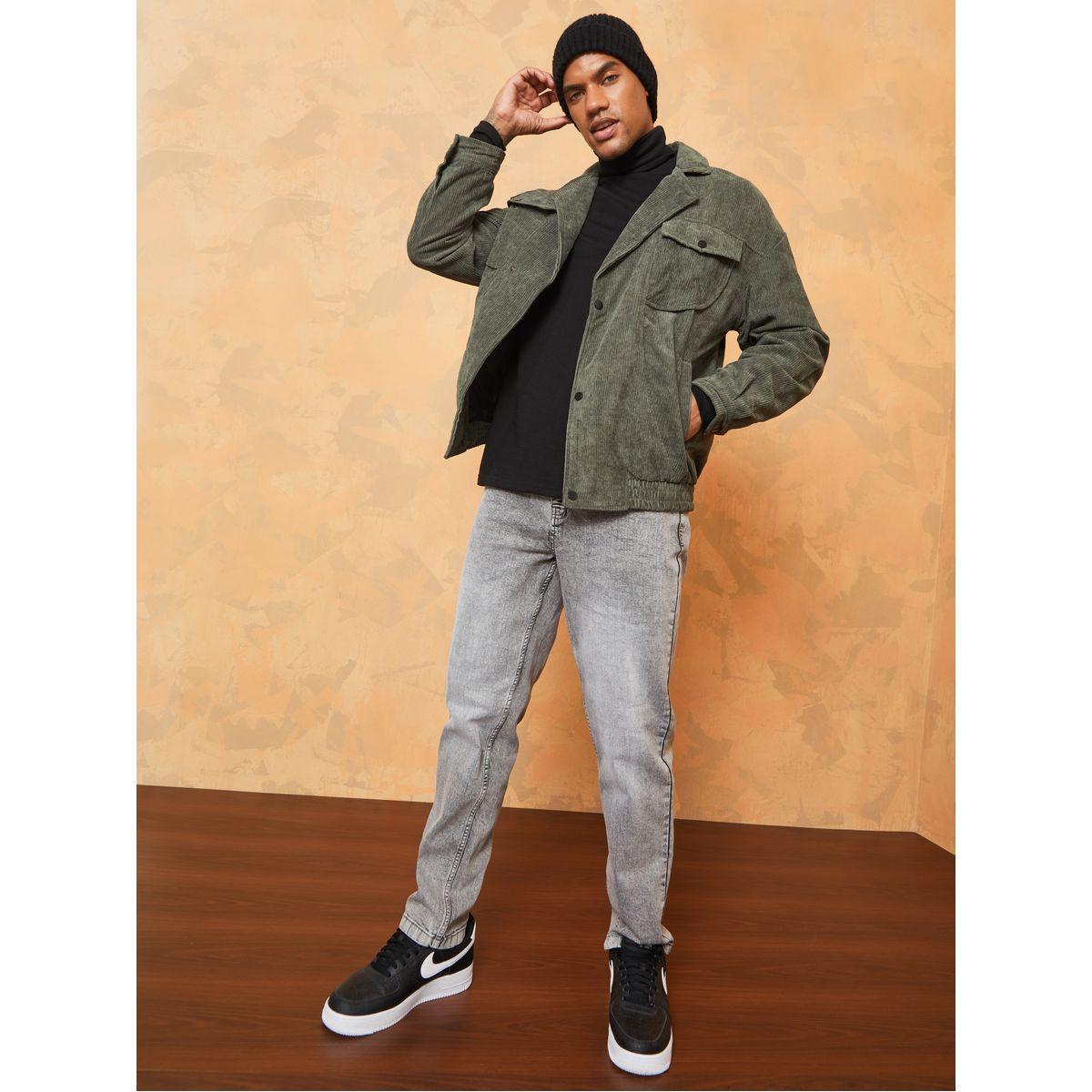 Styli Corduroy Front Pocket Detail Jacket with Back Text Embroidery-men-clothing-jacketsandblazers-jackets-image-2