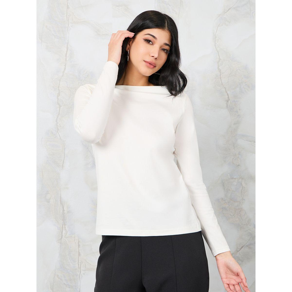 Styli Regular Fit Boat Neck Cotton Lycra T-Shirt-women-clothing-tshirts-image-1