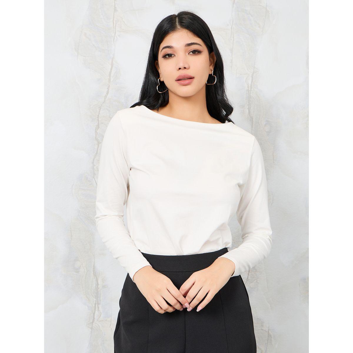 Styli Regular Fit Boat Neck Cotton Lycra T-Shirt-women-clothing-tshirts-image-3