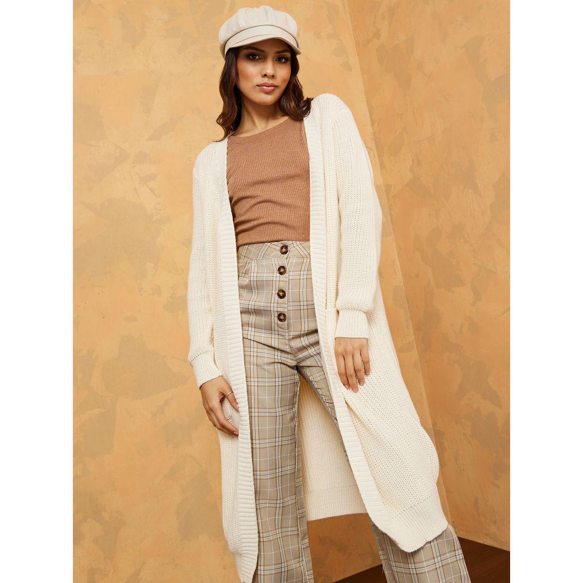 Styli Midi Length Open Front Regular Fit Cardigan with Patch Pocket-women-winterwear-cardigansandjumpers-cardigans-image-1