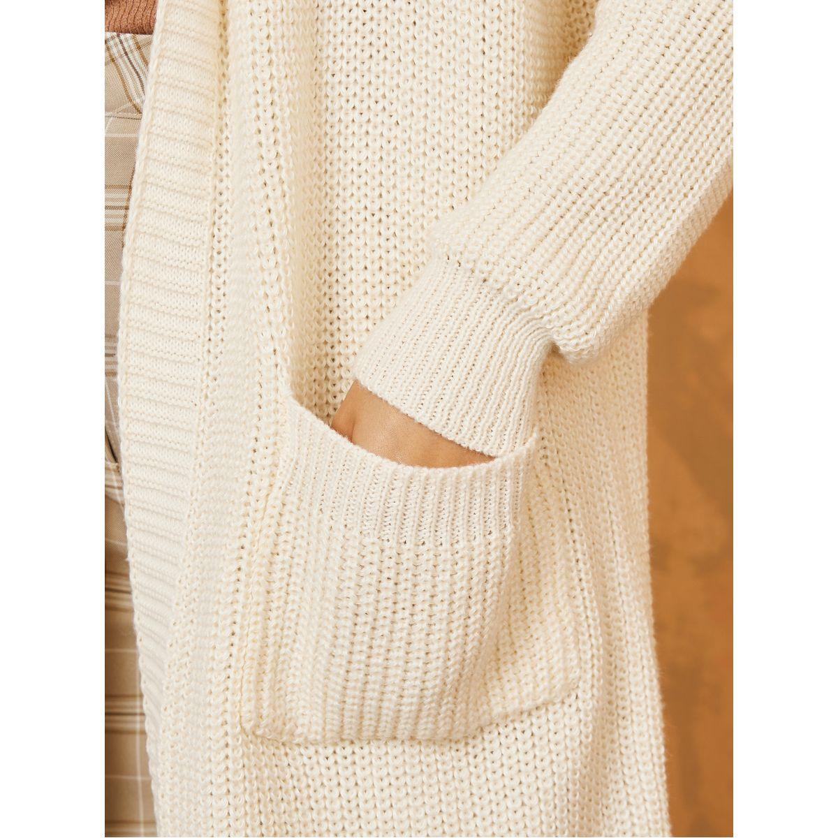Styli Midi Length Open Front Regular Fit Cardigan with Patch Pocket-women-winterwear-cardigansandjumpers-cardigans-image-3