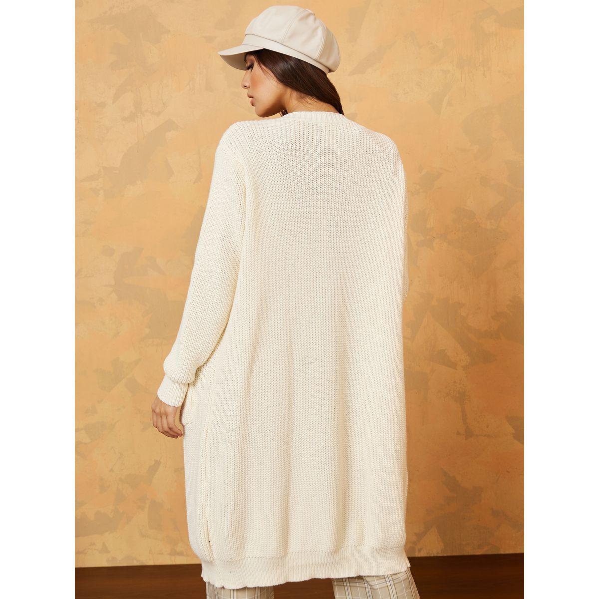 Styli Midi Length Open Front Regular Fit Cardigan with Patch Pocket-women-winterwear-cardigansandjumpers-cardigans-image-4