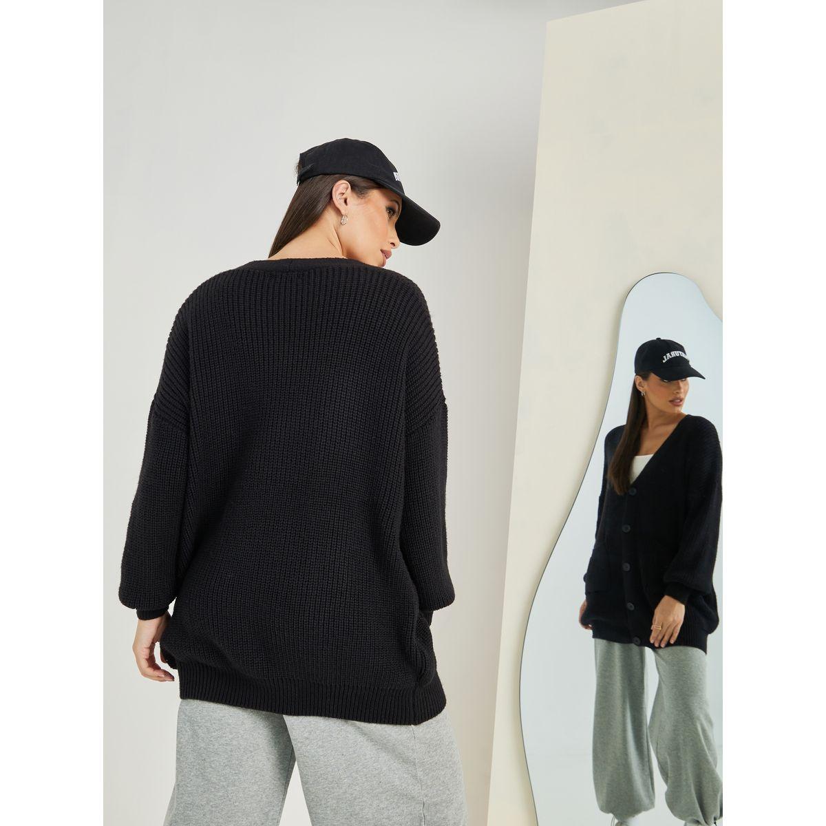 Styli Longline Chunky Knit Oversized Cardigan with Buttons-women-winterwear-cardigansandjumpers-cardigans-image-5