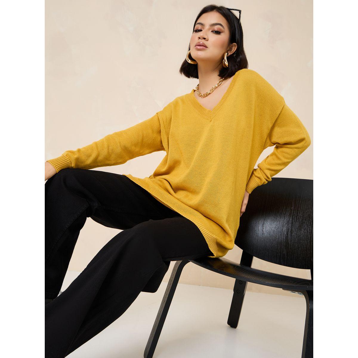 Styli Oversized Longline V Neck Sweater With Side Slits-women-clothing-cardigansandjumpers-jumpers-image-1