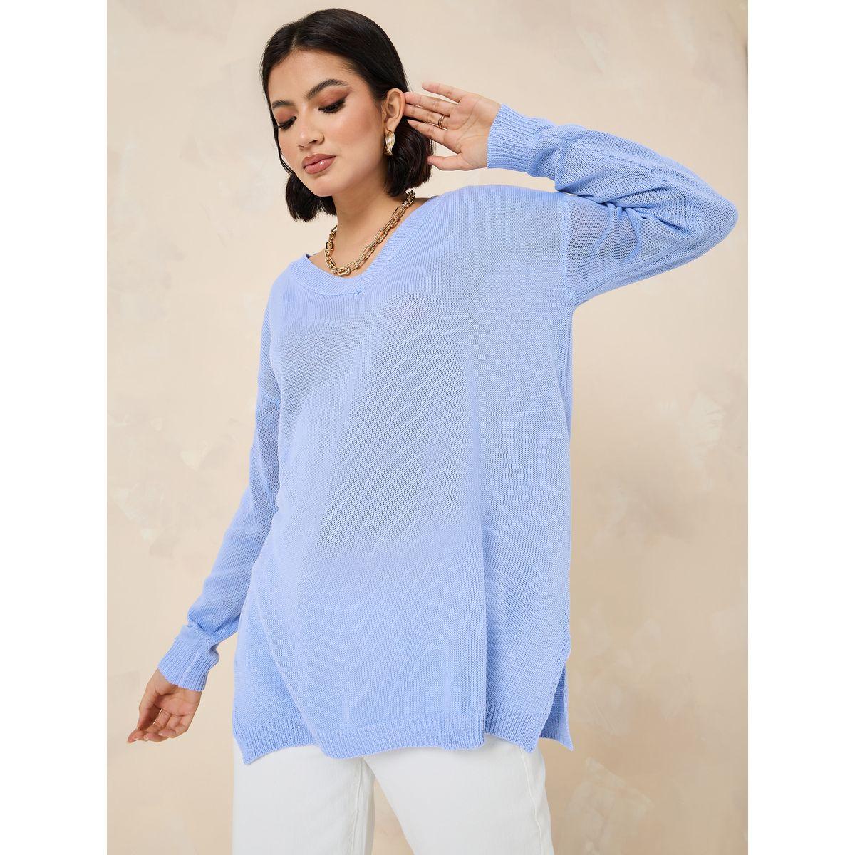 Styli Oversized Longline V Neck Sweater With Side Slits-women-clothing-cardigansandjumpers-jumpers-image-1