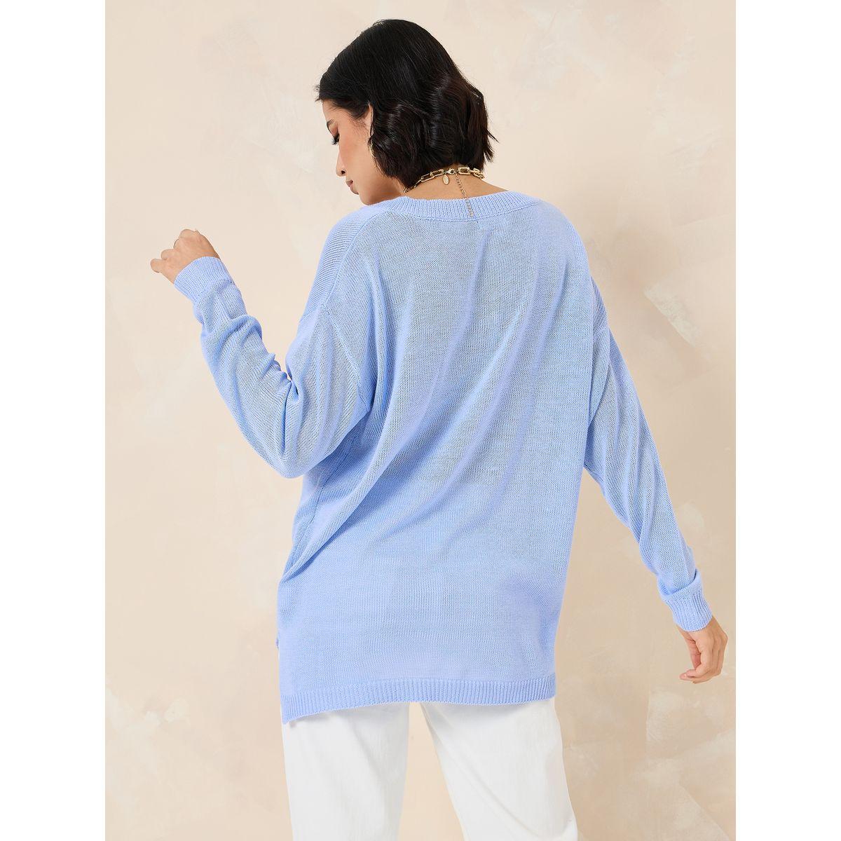 Styli Oversized Longline V Neck Sweater With Side Slits-women-clothing-cardigansandjumpers-jumpers-image-4