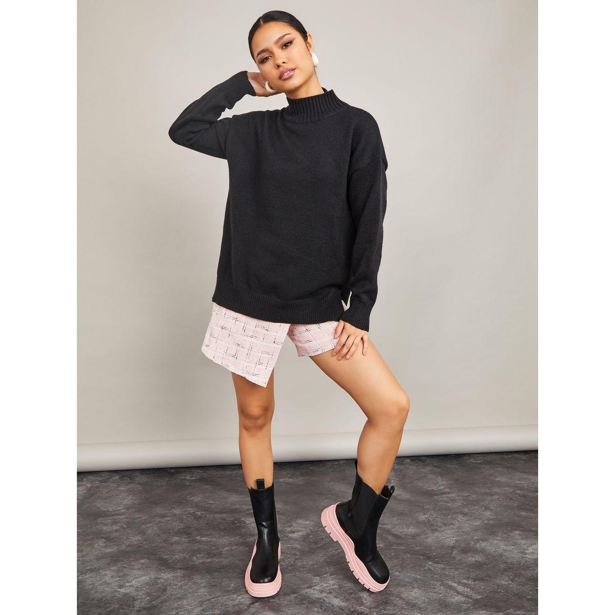 Styli Regular Length High Neck Oversized Sweater with Side Slit-women-clothing-cardigansandjumpers-jumpers-image-2