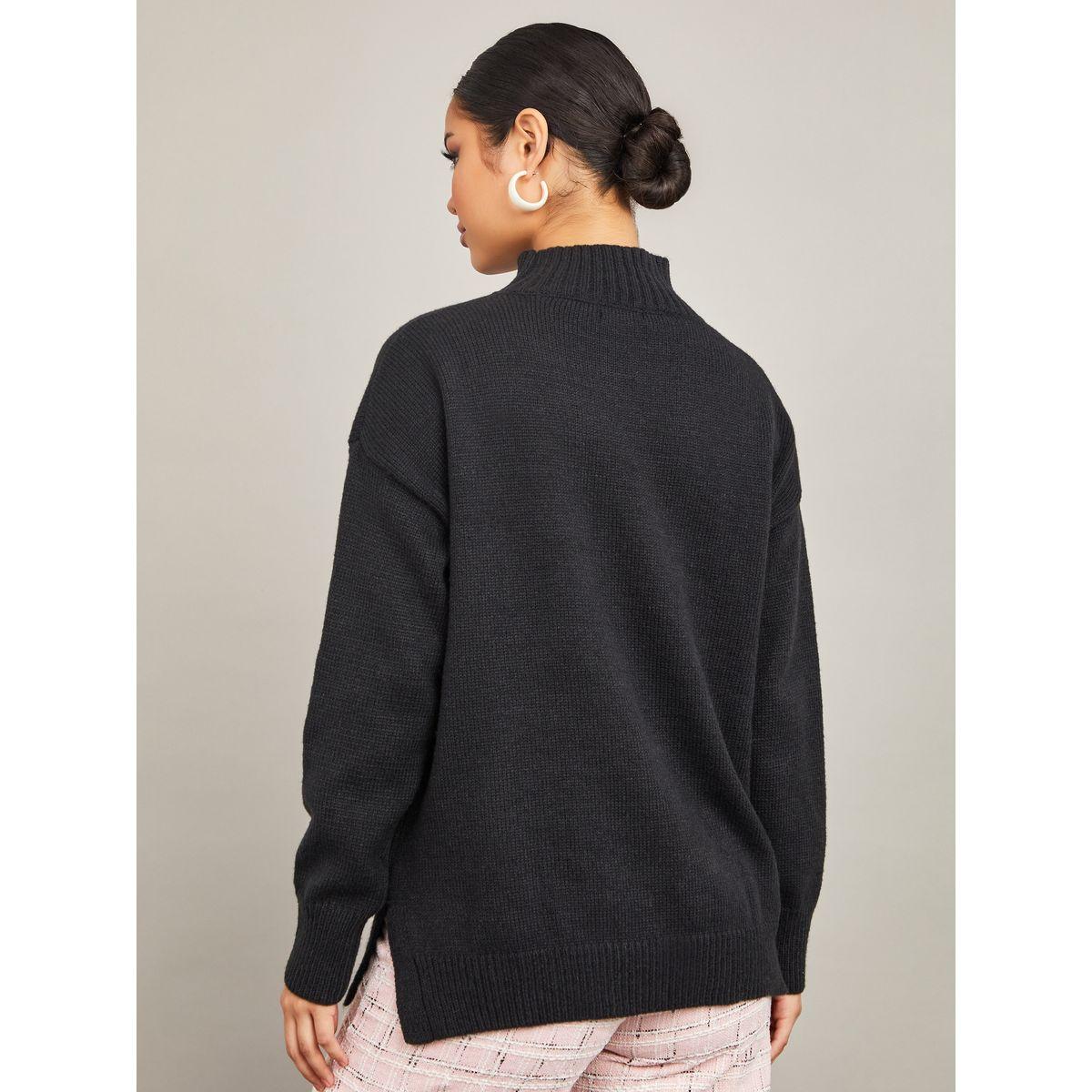 Styli Regular Length High Neck Oversized Sweater with Side Slit-women-clothing-cardigansandjumpers-jumpers-image-5