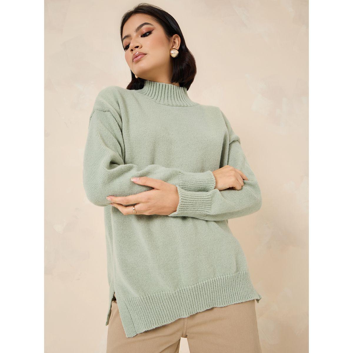 Styli Oversized High Neck Sweater with Side Slit-women-clothing-cardigansandjumpers-jumpers-image-1