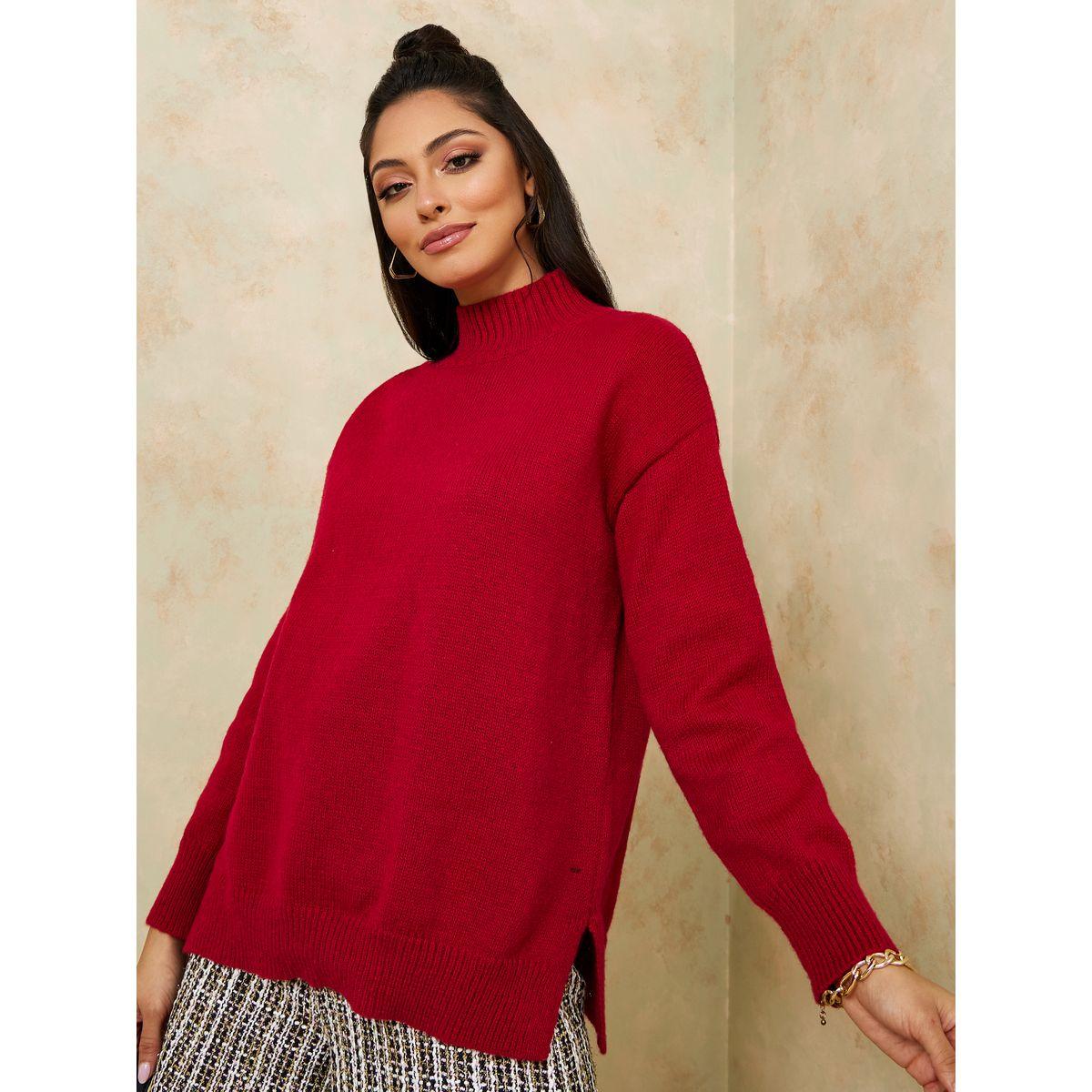 Styli Regular Length High Neck Oversized Sweater with Side Slit-women-clothing-cardigansandjumpers-jumpers-image-3