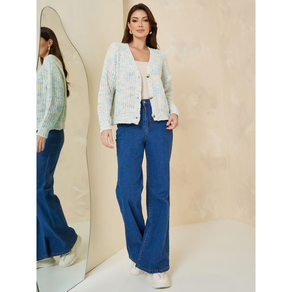 Styli Short Length Multi Yarn Button Down Boxy Fit Cardigan-women-winterwear-cardigansandjumpers-cardigans-image-2