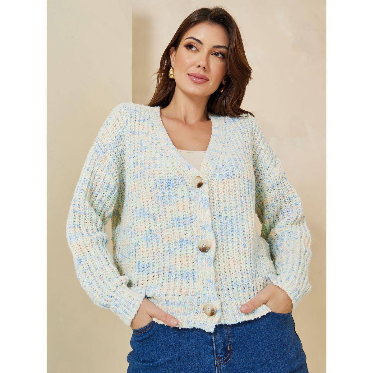 Styli Short Length Multi Yarn Button Down Boxy Fit Cardigan-women-winterwear-cardigansandjumpers-cardigans-image-3
