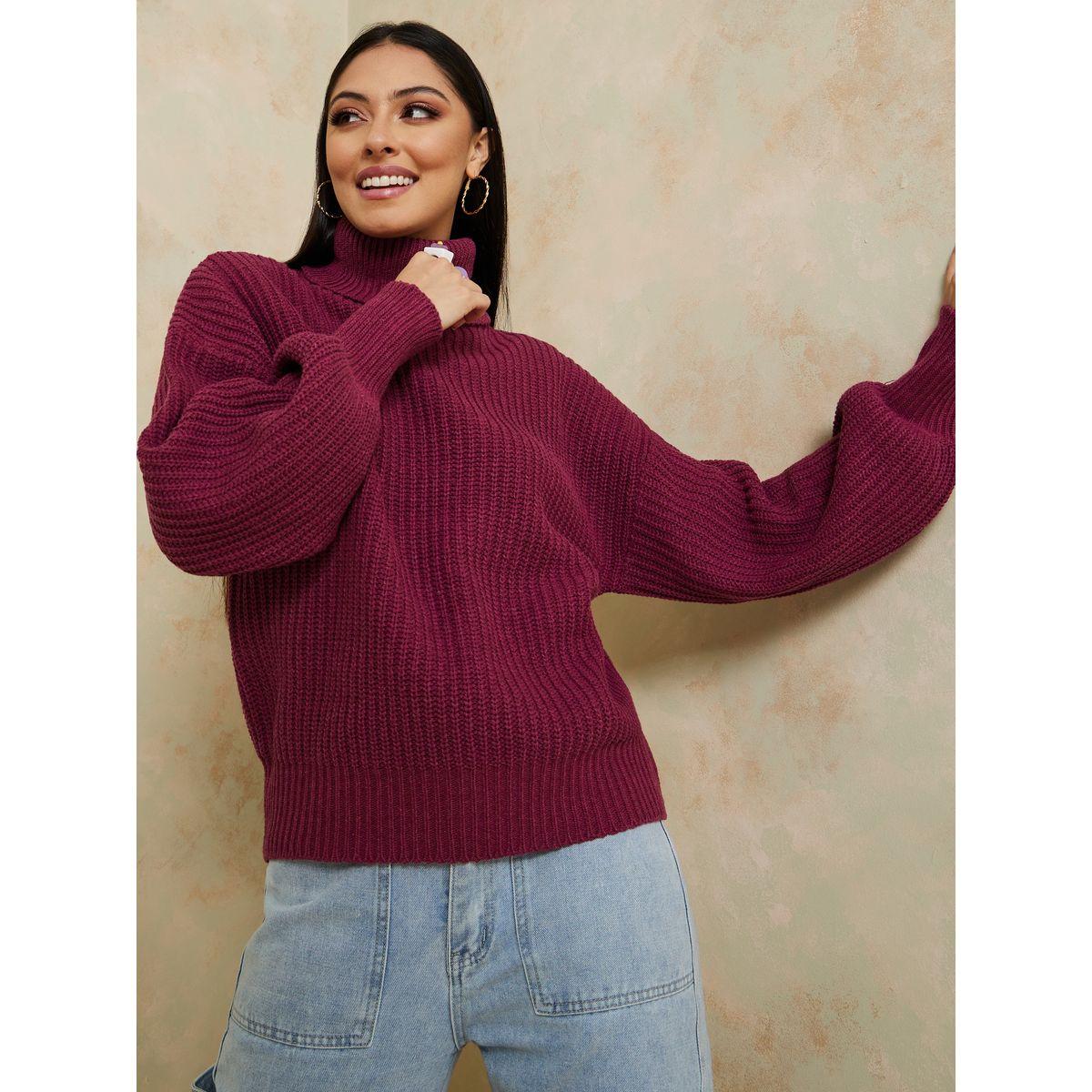 Styli Regular Length Chunky Knit Regular Fit Sweater with Cuffed Volume Sleeves-women-clothing-cardigansandjumpers-jumpers-image-3