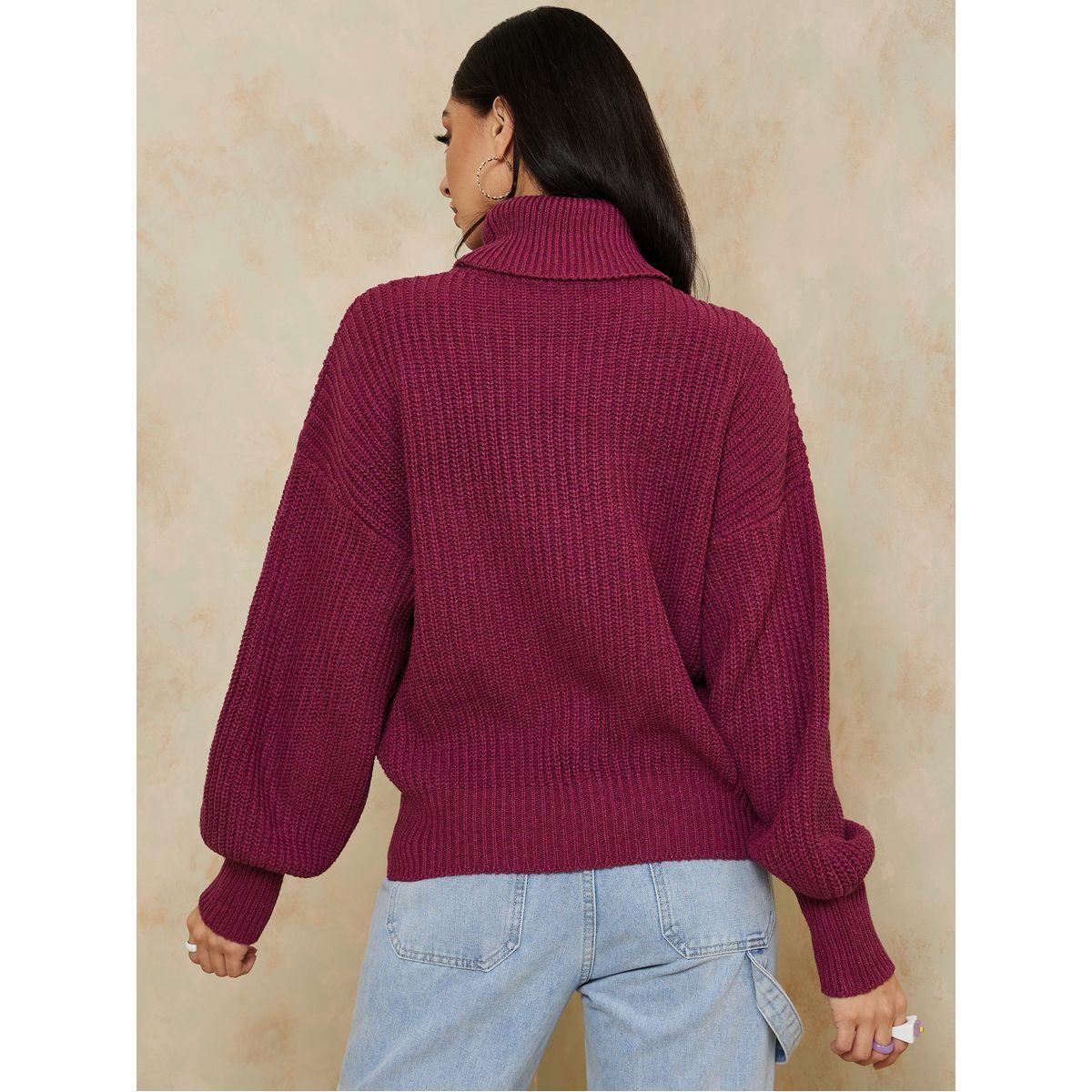 Styli Regular Length Chunky Knit Regular Fit Sweater with Cuffed Volume Sleeves-women-clothing-cardigansandjumpers-jumpers-image-5