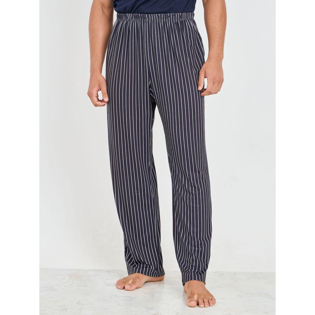 Styli Unwind Slogan Print T-shirt and Striped Pyjama Set-men-clothing-nightwear-sets-image-5