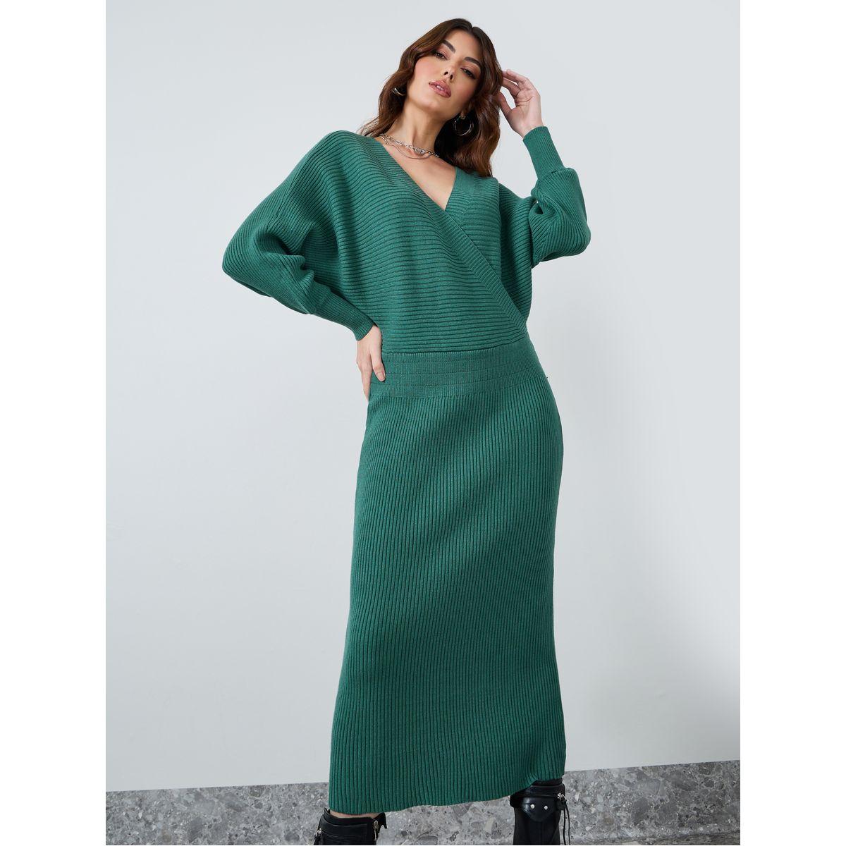فستان ميدي مضلع بنمط لف-women-clothing-dresses-image-1