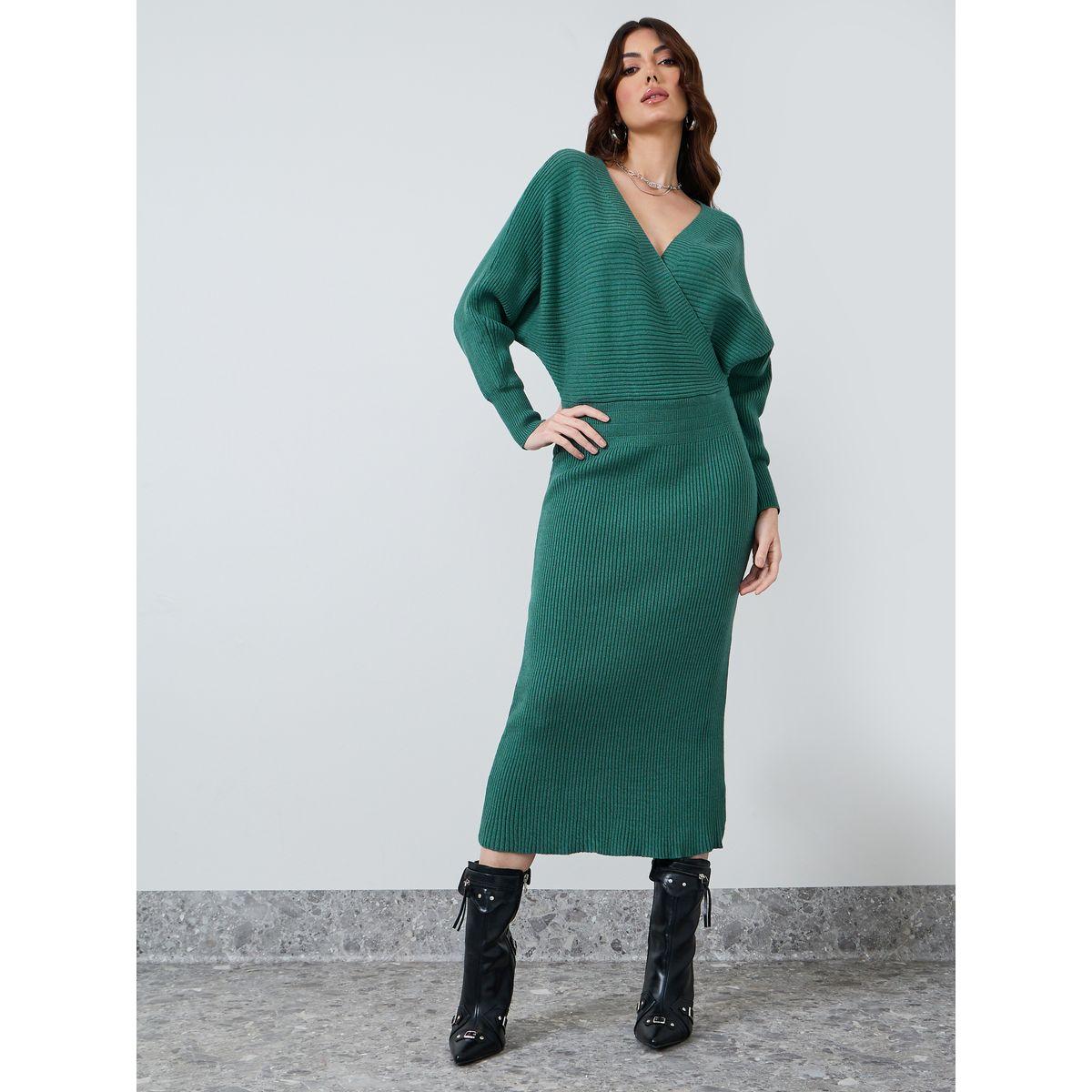 فستان ميدي مضلع بنمط لف-women-clothing-dresses-image-2
