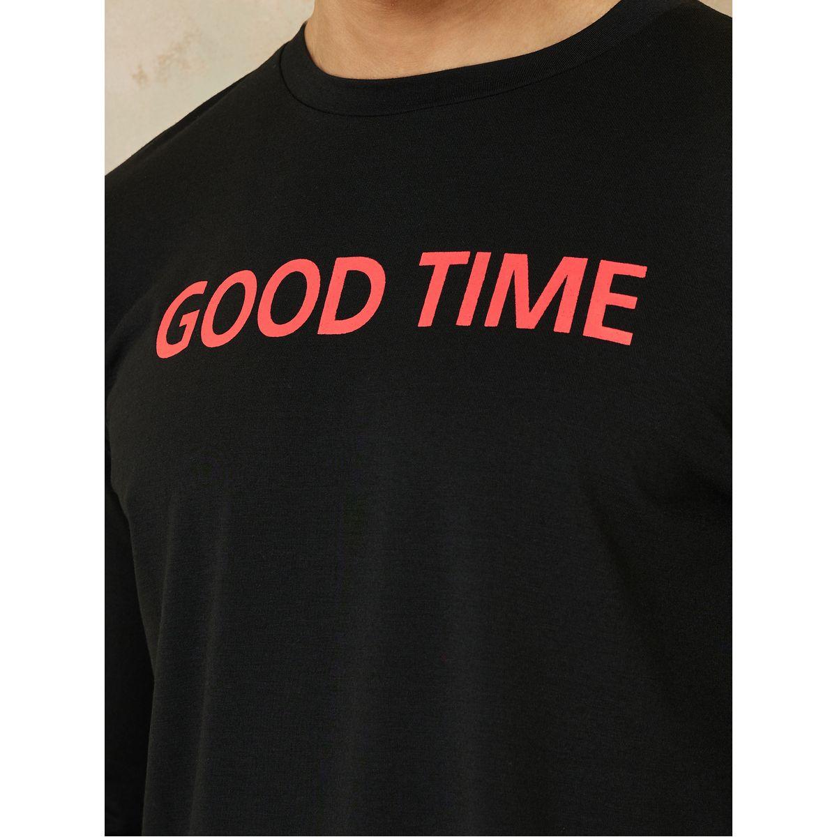 Styli Unwind Slogan Print Long Sleeves T-shirt and Checked Pyjama Set-men-clothing-nightwear-sets-image-4