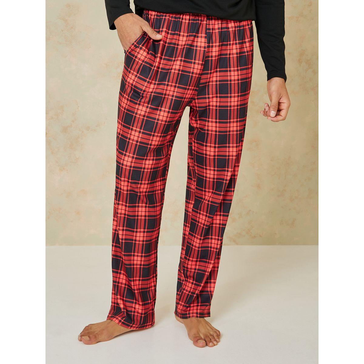 Styli Unwind Slogan Print Long Sleeves T-shirt and Checked Pyjama Set-men-clothing-nightwear-sets-image-5