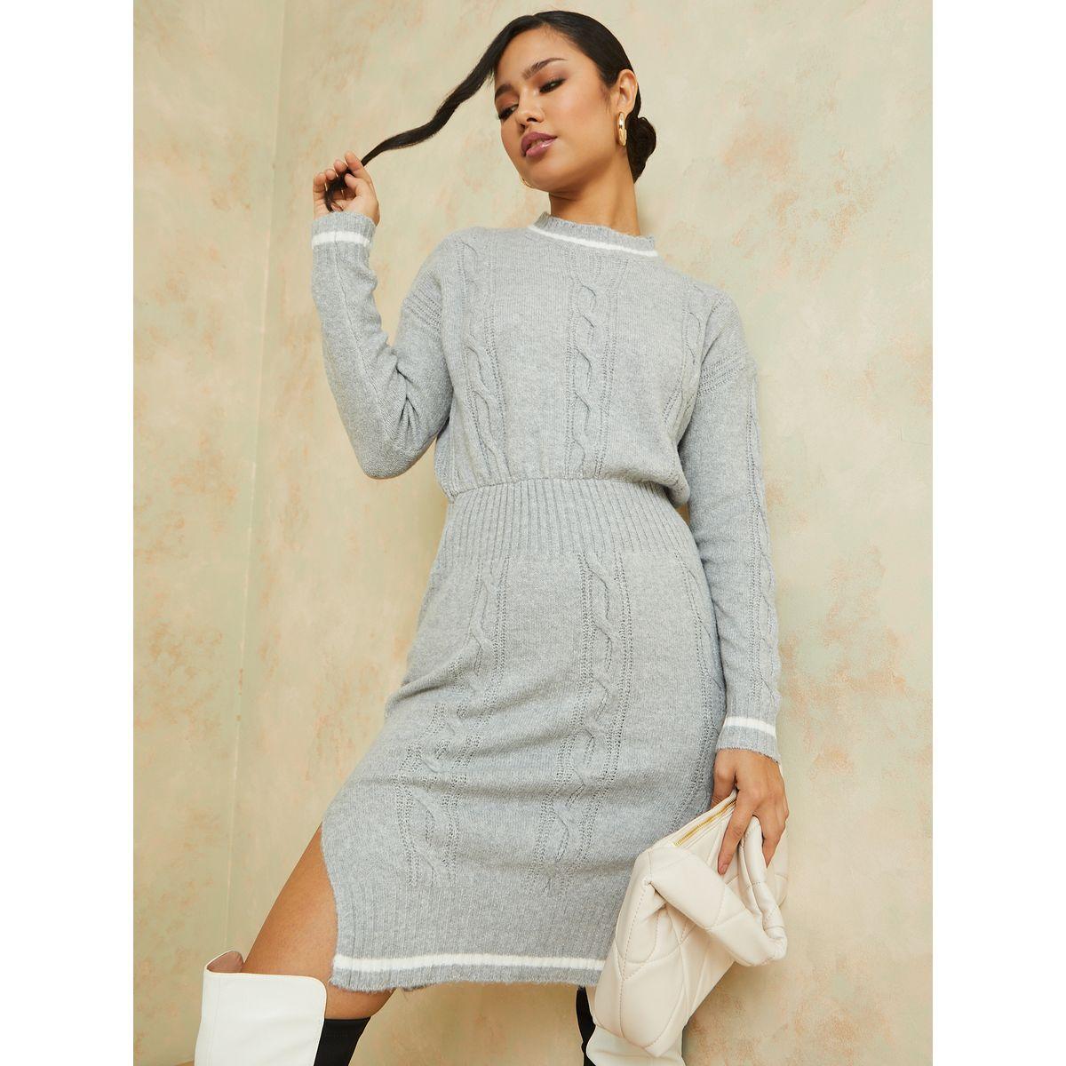 فستان محبوك بطول الركبة وياقة عالية-women-clothing-dresses-image-2