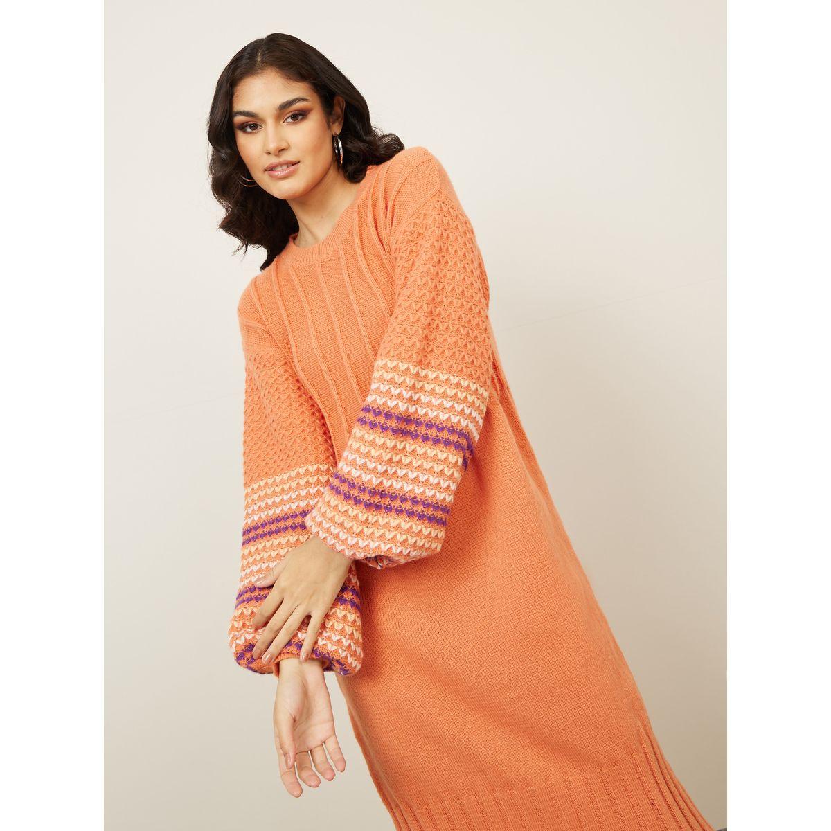 Styli Knitted Volume Sleeves Sweater Midi Winter Dress-women-clothing-dresses-image-2