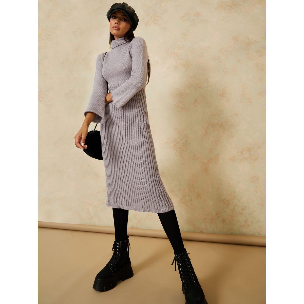 فستان ميدي محبوك بنمط سويتر-women-clothing-dresses-image-1