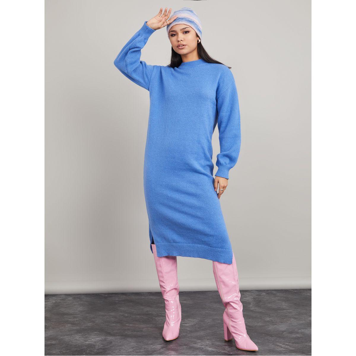 فستان ميدي بياقة عالية وشق جانبي-women-clothing-dresses-image-2
