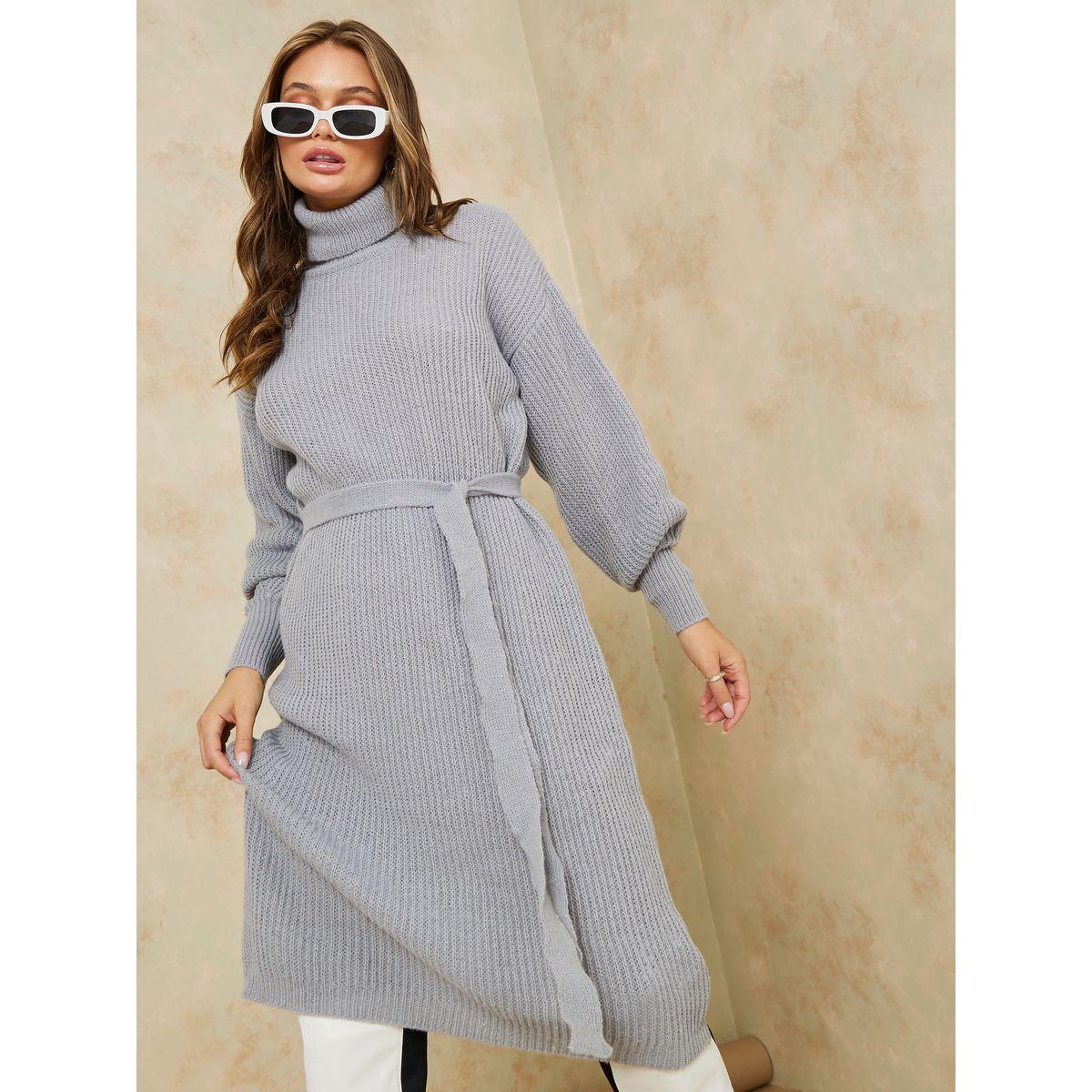 فستان بطول الركبة وياقة مطوية مع حزام-women-clothing-dresses-image-1