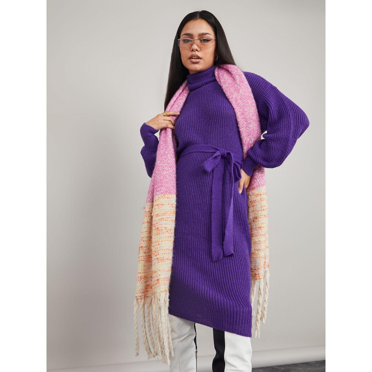 فستان بطول الركبة وياقة مطوية مع حزام-women-clothing-dresses-image-1