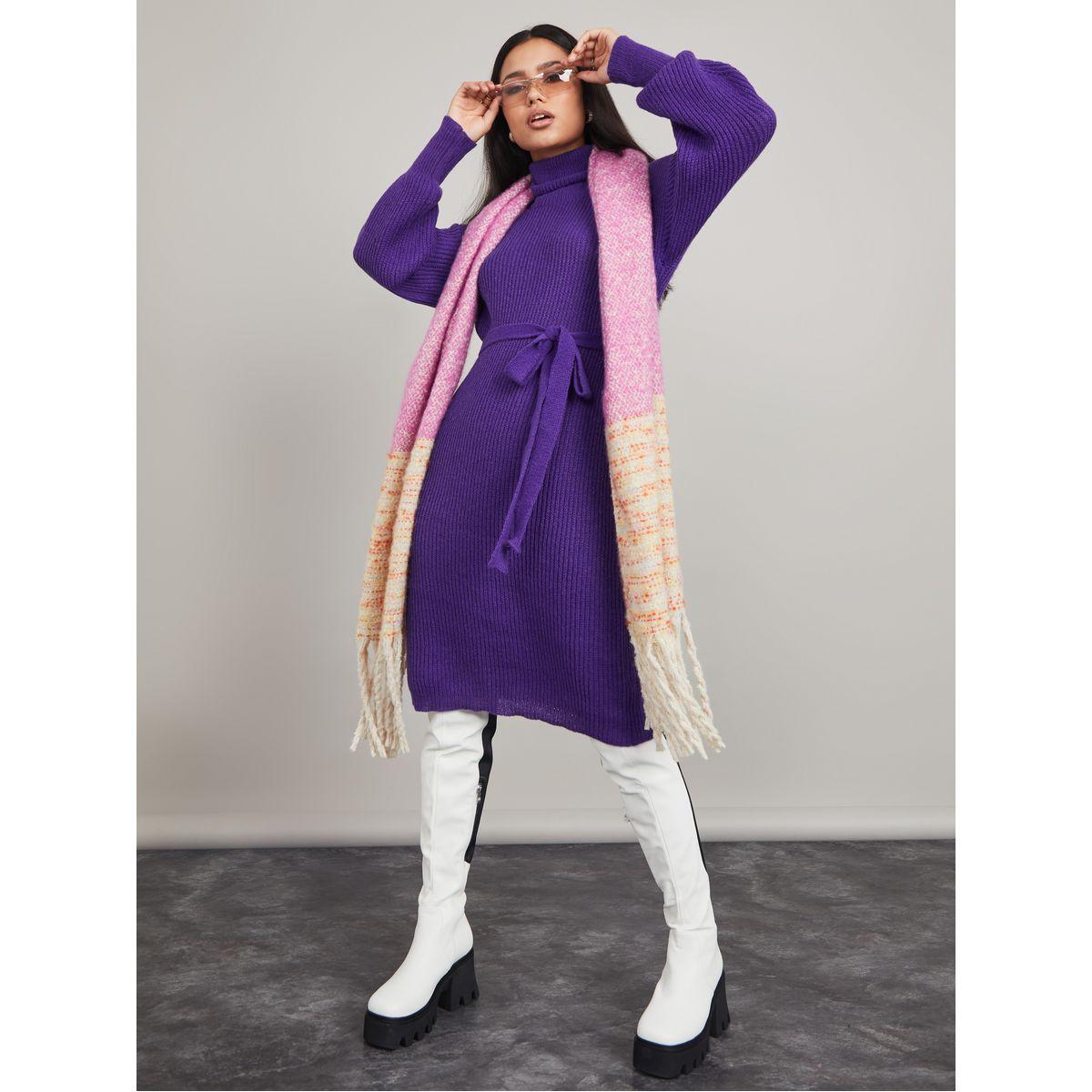 فستان بطول الركبة وياقة مطوية مع حزام-women-clothing-dresses-image-2