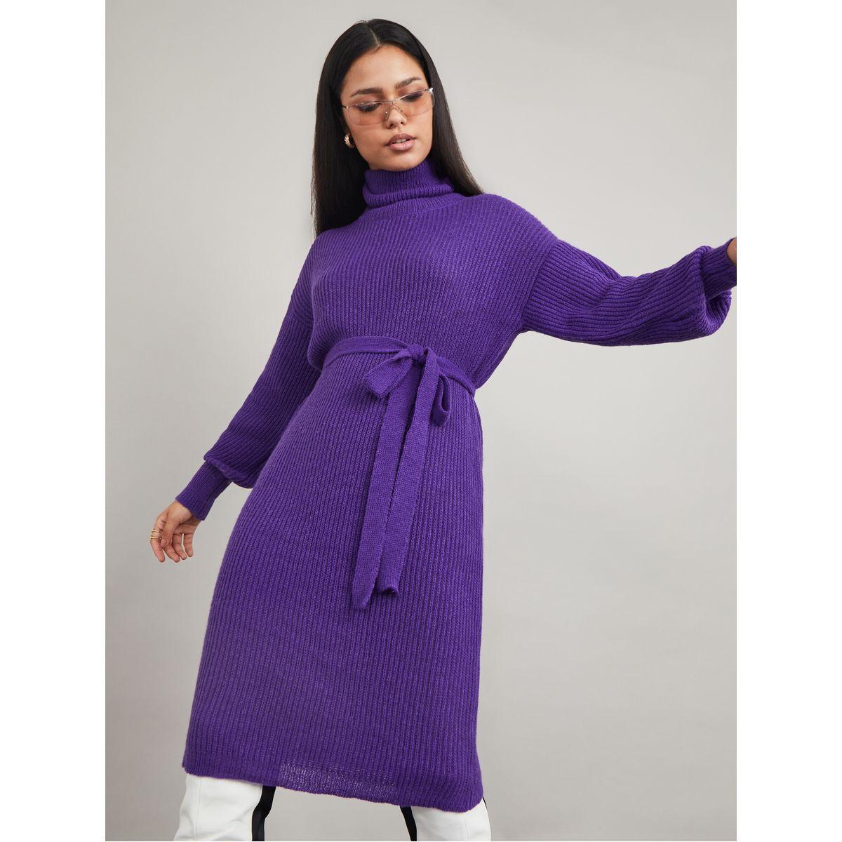 فستان بطول الركبة وياقة مطوية مع حزام-women-clothing-dresses-image-3