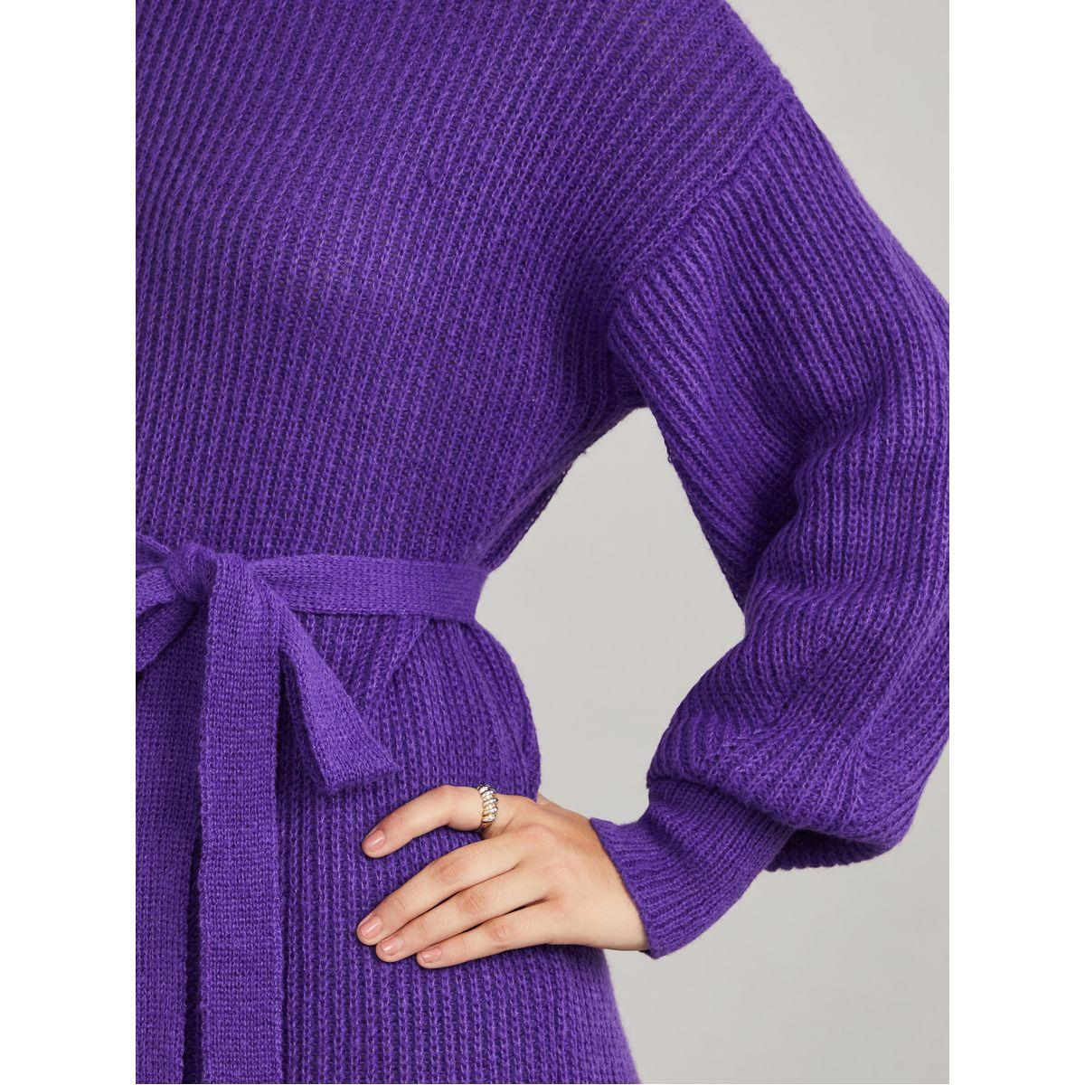 فستان بطول الركبة وياقة مطوية مع حزام-women-clothing-dresses-image-4