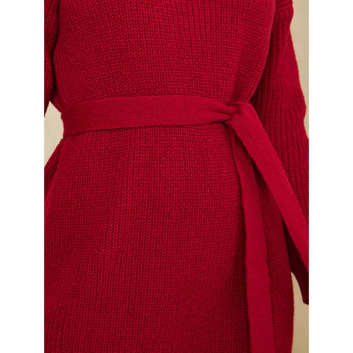 Styli Drop Shoulder  Knee Length Winter Sweater Dress with Tie Belt-women-clothing-dresses-image-3