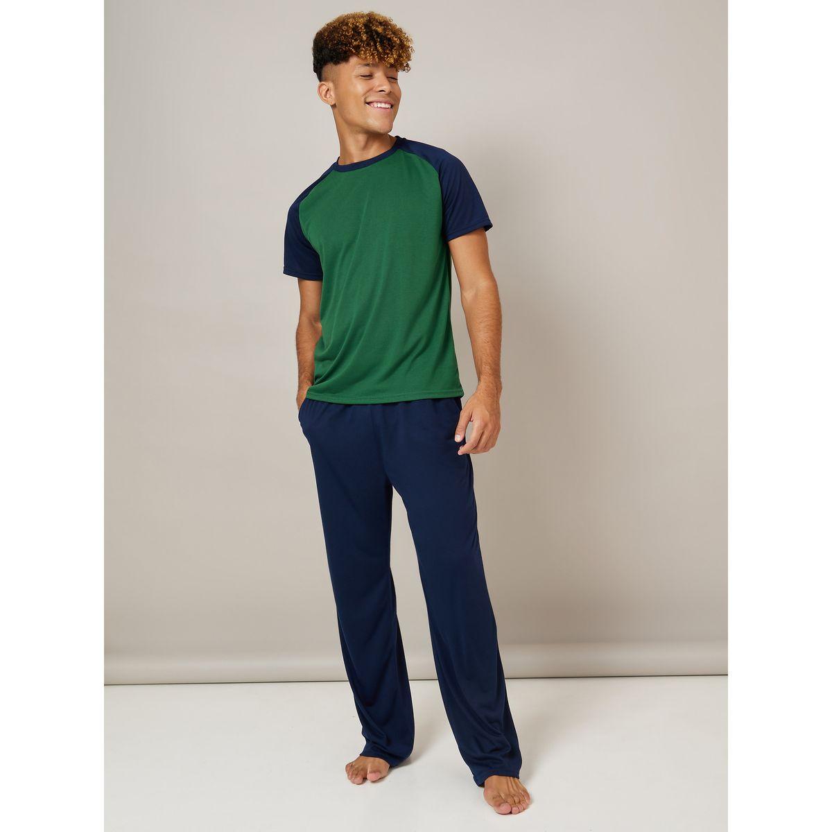 Styli Unwind Colorblock Raglan Sleeves T-shirt and Pyjama Set-men-clothing-nightwear-sets-image-1