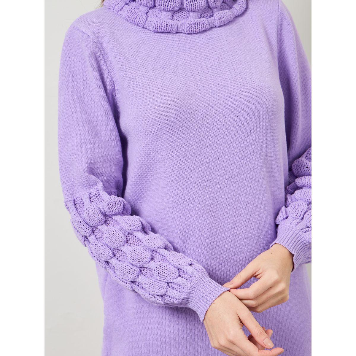 Styli Roll Neck Textured Cuff Sweater Midi Winter Dress-women-clothing-dresses-image-3
